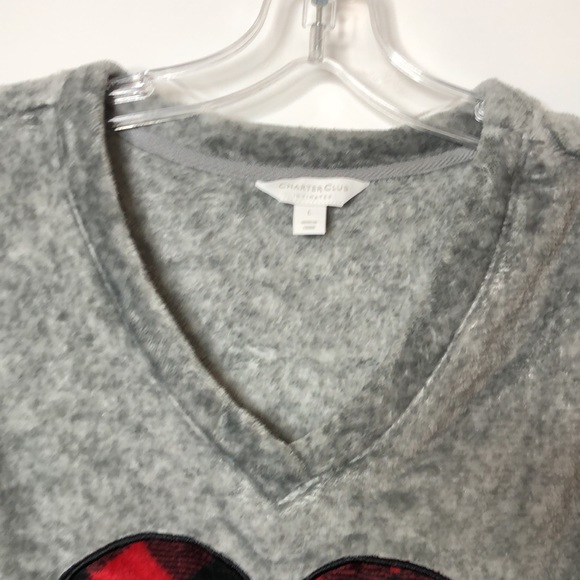 Charter Club Women's Red Heart Plaid Long Sleeve Fleece Stretch Top Size L Large - Picture 4 of 9